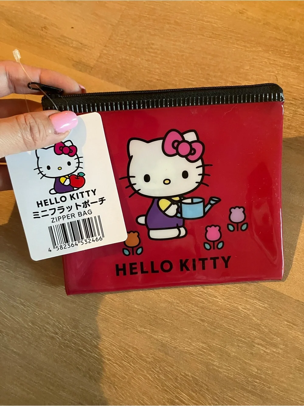 RARE Hello Kitty Sanrio Red Zipper Flat Pouch